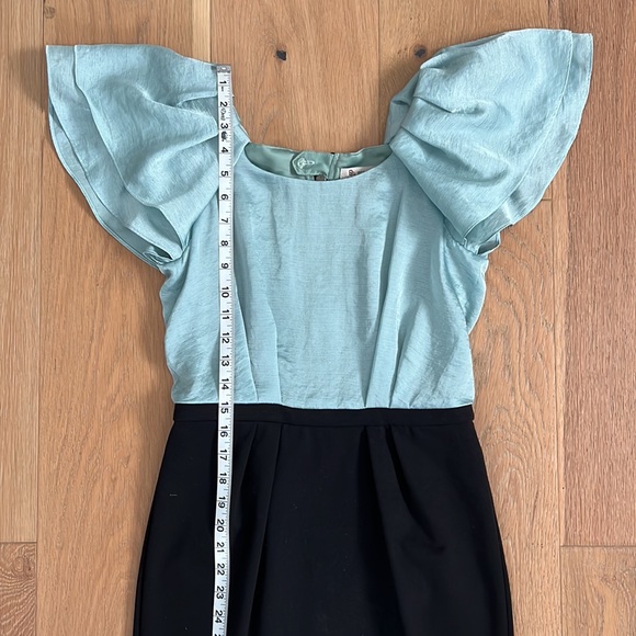 NWT BCBGeneration Ruffle Sleeve Cupro & Ponte Dress - Teal and Black - Size 4 - Picture 9 of 15